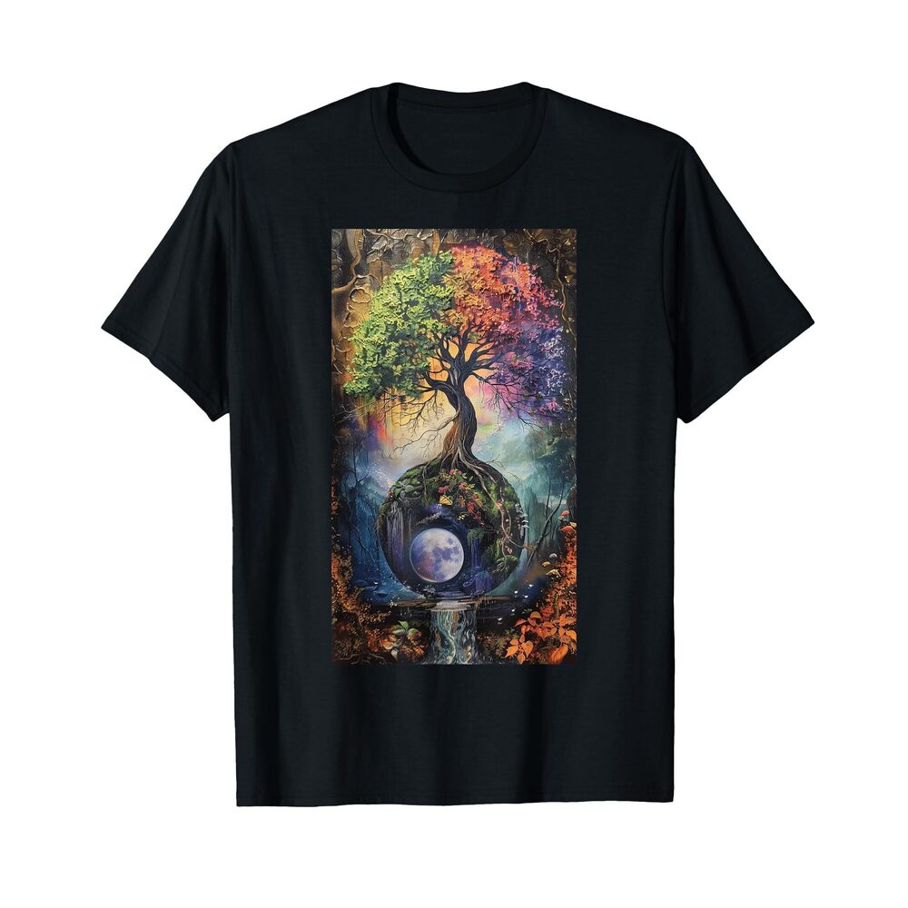 4643 Mystical Tree Nature Yin Yang Tree Of Life Moon T-Shirt
